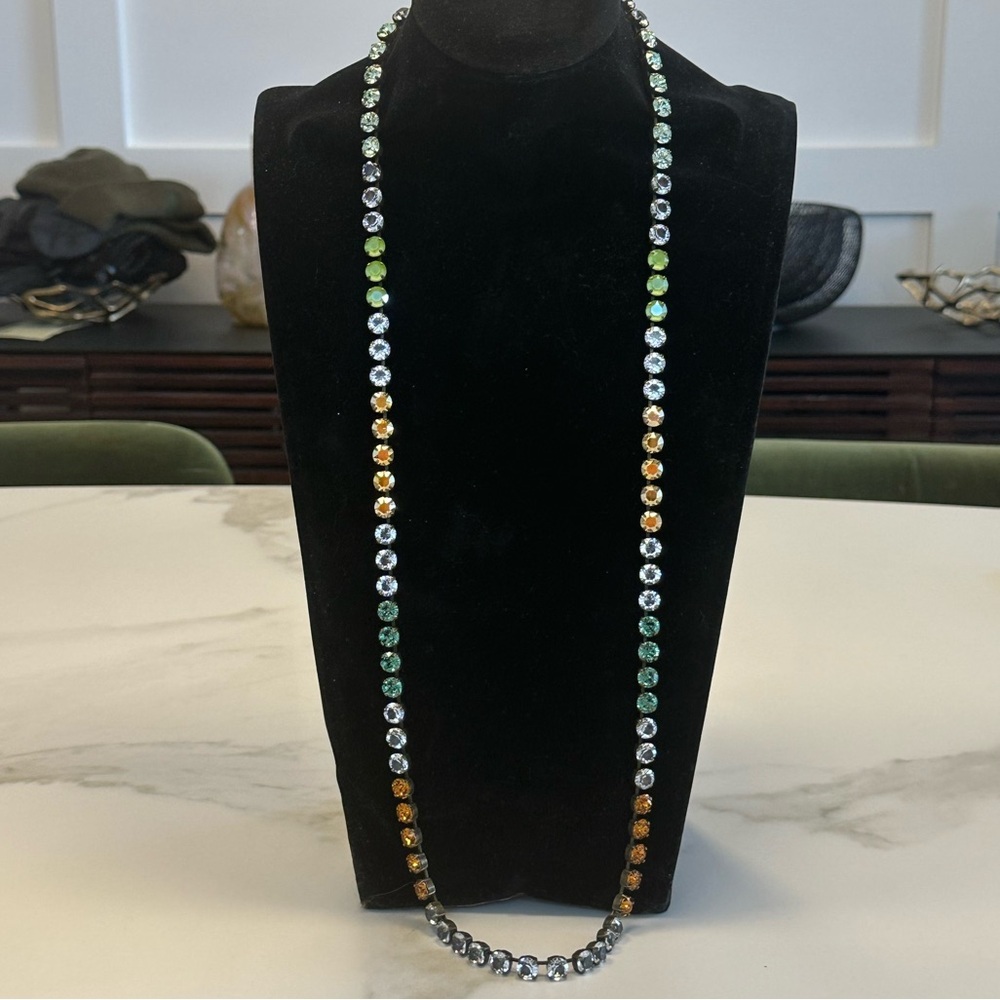 TOVA - Luxe Long Multicolour Crystal Statement Necklace in Antique Gold Plating